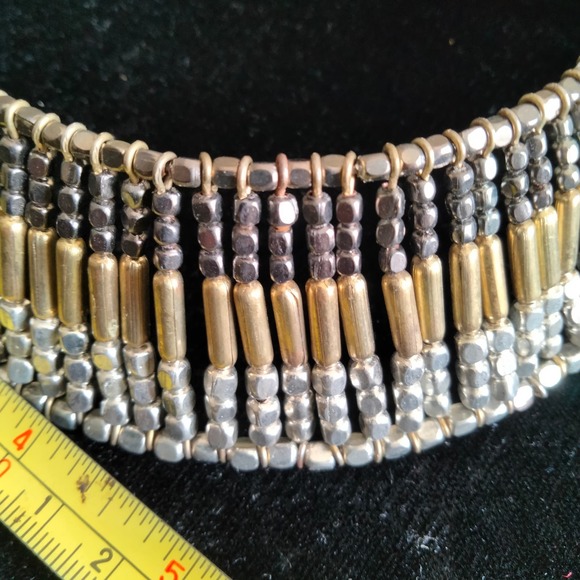 Iris Apfel & Bajalia Tri-color Metal Beaded Chunky Collar Statement Necklace - Picture 5 of 14